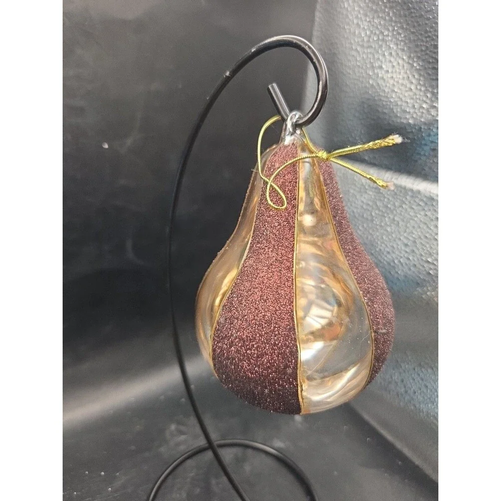Vintage Pottery Barn Large Pear Shaped Blown Glass Glitter Christmas Ornament